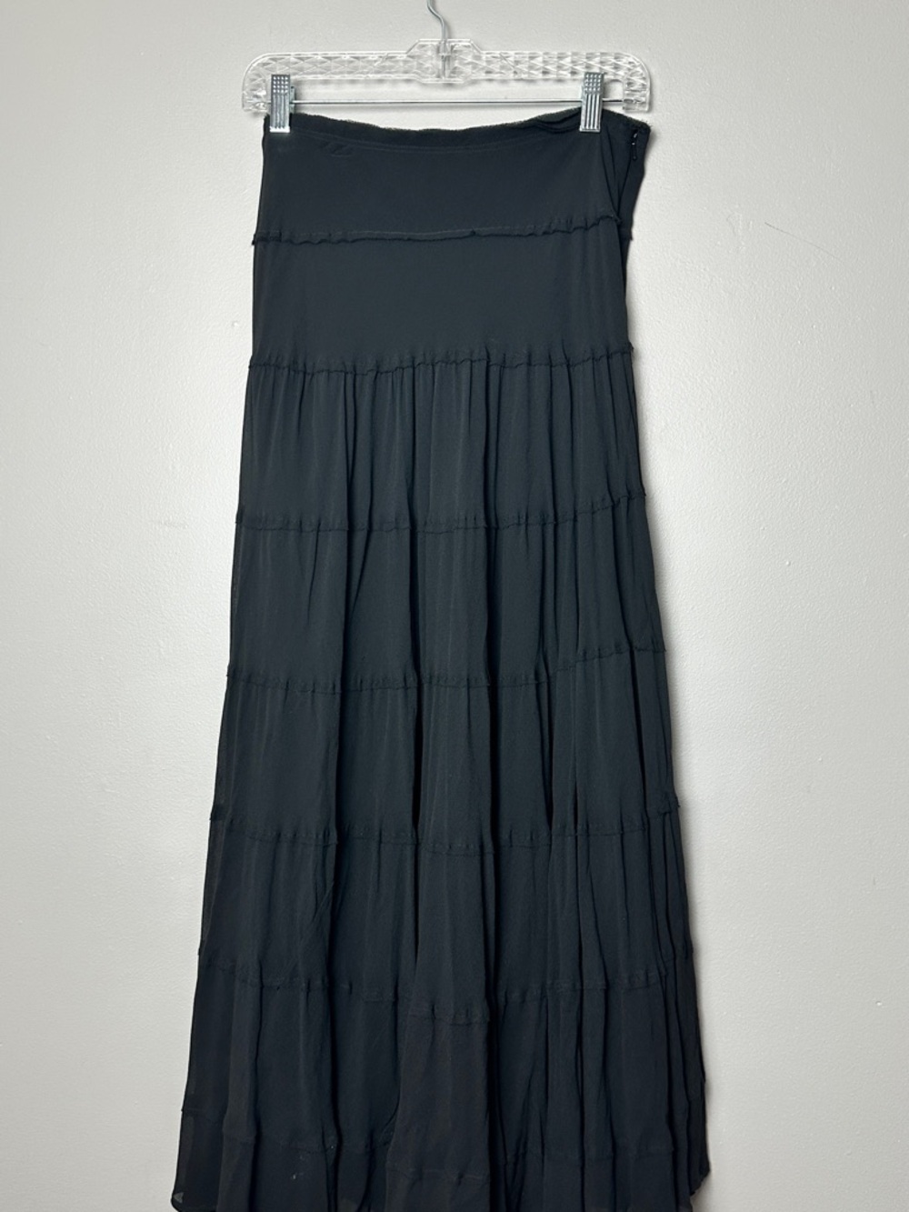 Vintage 100% Silk Black Maxi Skirt - Classic Tiered Design